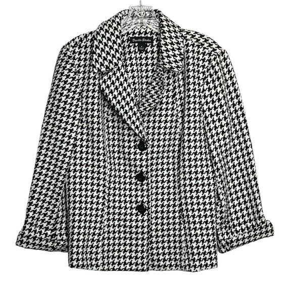 Danillo Studio Womens Blazer Size 8 Black‎ White Houndstooth 3 Button-Up Jacket - Picture 1 of 8